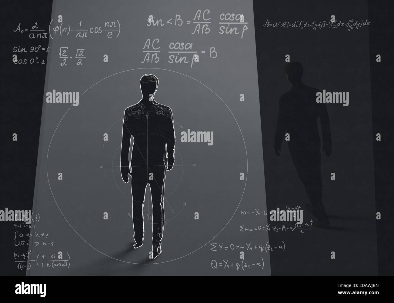 3d rendering illustration of a silhouette of a man inside the physical ...