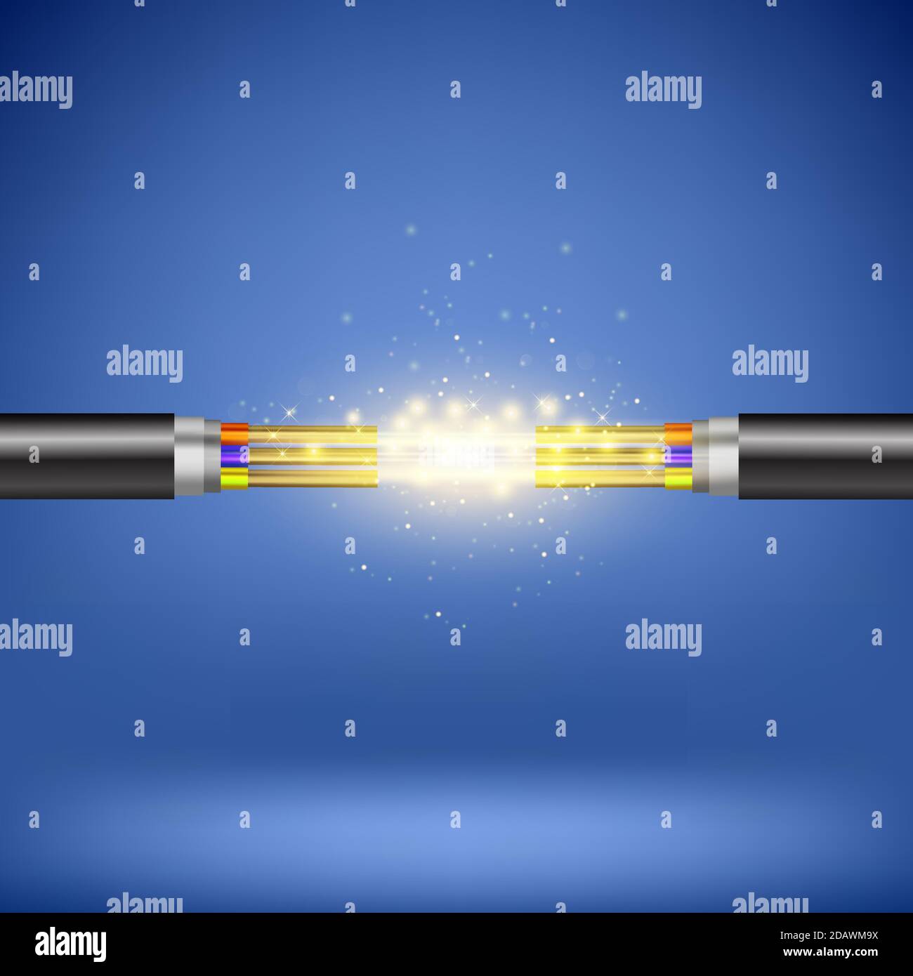 Wire is Burning. Electric Glowing Lightning. Flash Power Cable. Faulty