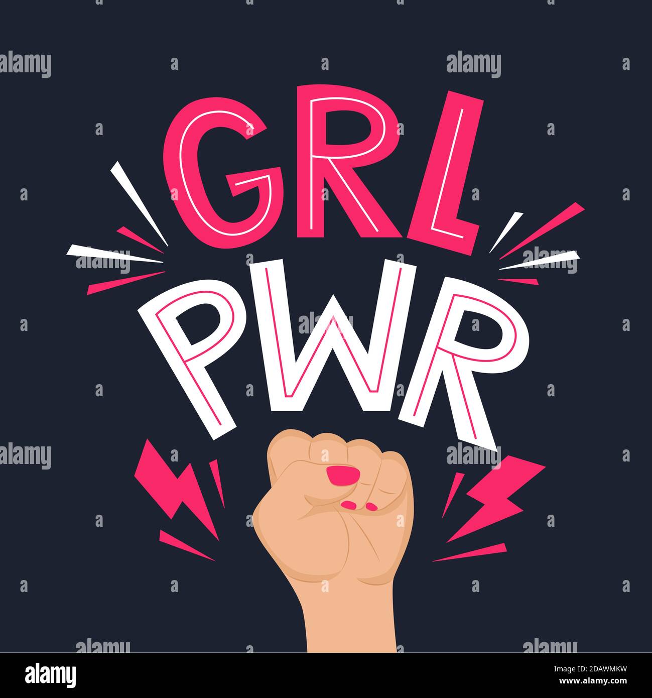 GRL PWR quote. Girl Power cute hand drawing motivation lettering phrase for t-shirts, poster, clothing, stick on laptop, phone, wall. Feminism slogan Stock Vector