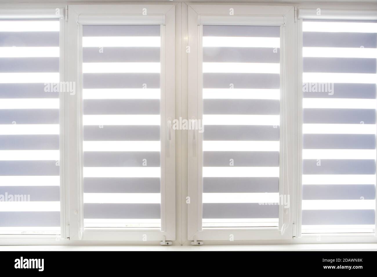 Windows with open modern horizontal blinds indoors, closeup Stock Photo ...