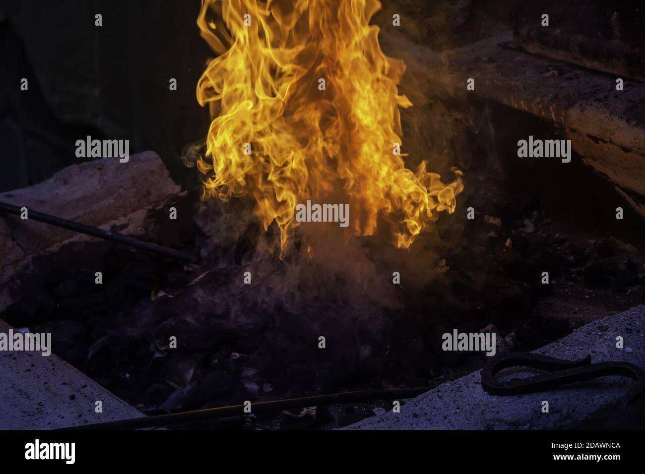 Fire in iron manufacturing industry, business and factory Stock