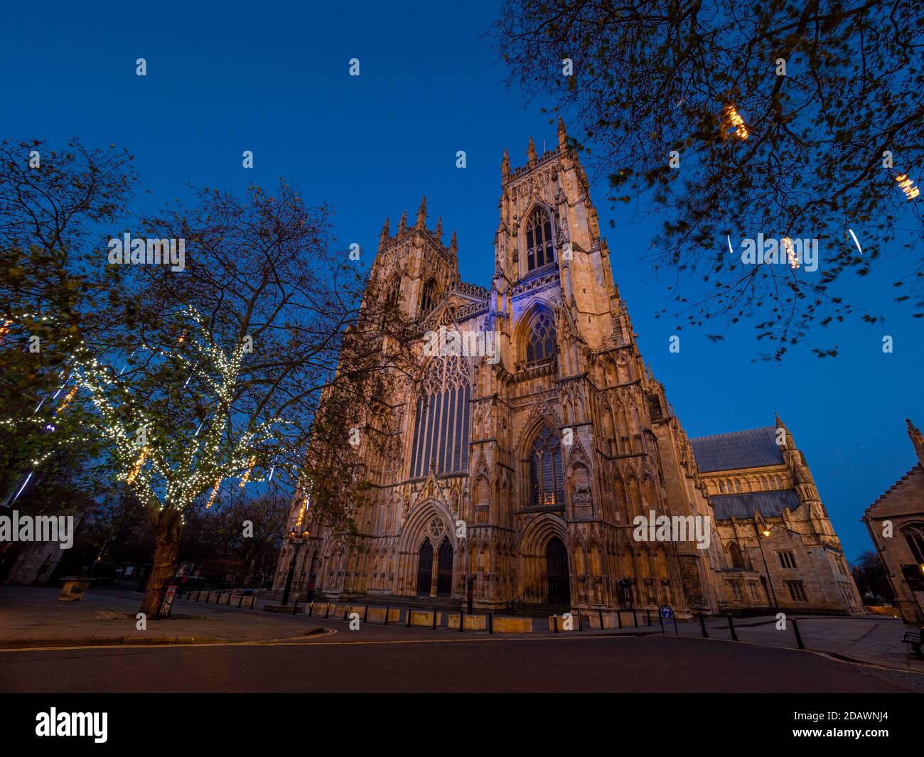 York Minster with Festive Christmas illuminations at dusk, York, UK Stock Photo