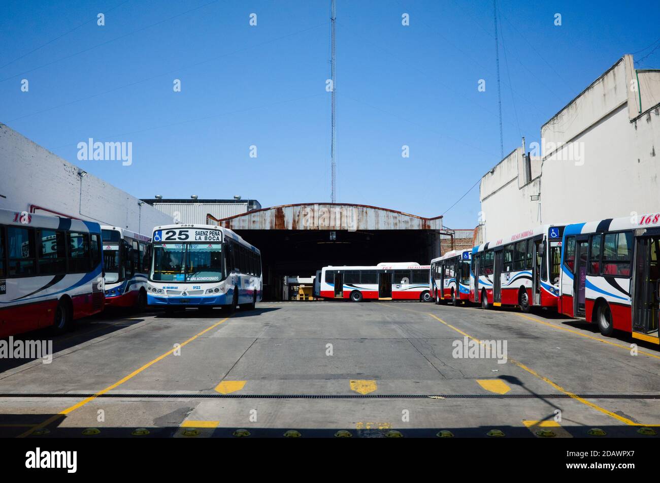 Linea 583 Buenos Aires, Argentina - January, 2020: Buses of route 5 on a bus stop ...