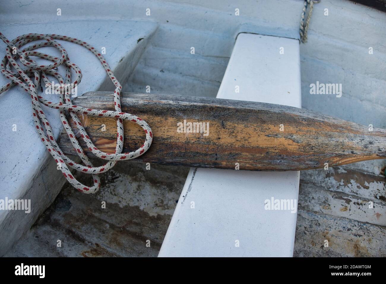 Wooden oars shipped on a dinghy or tender Stock Photo