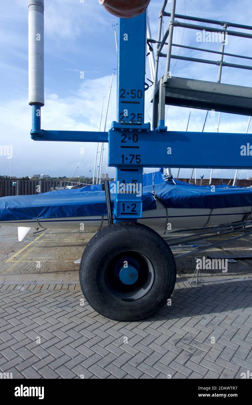 Yacht lifting crane in yacht boat yard marina Stock Photo Alamy