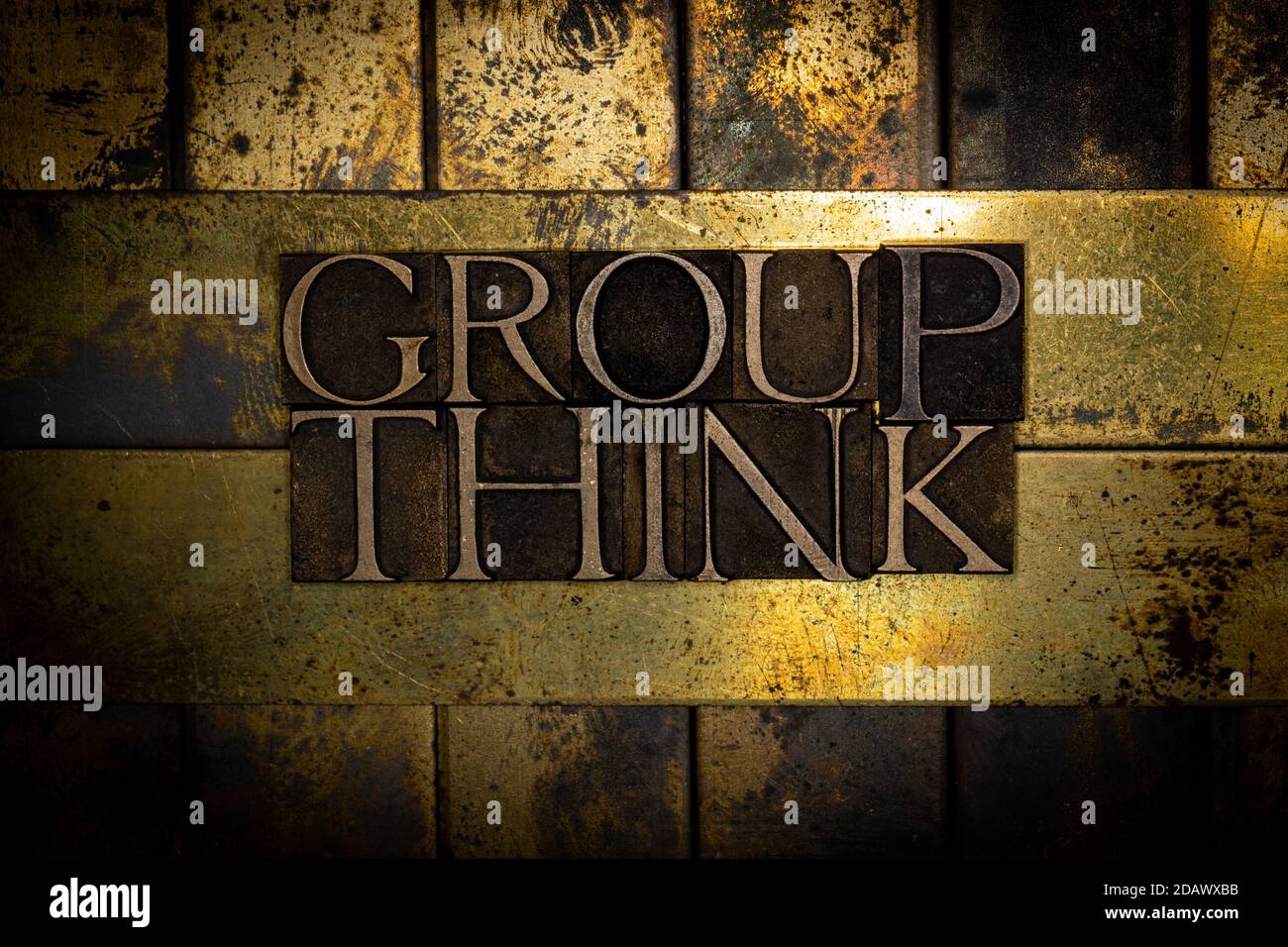 Group Think text message on vintage textured grunge copper and gold background Stock Photo