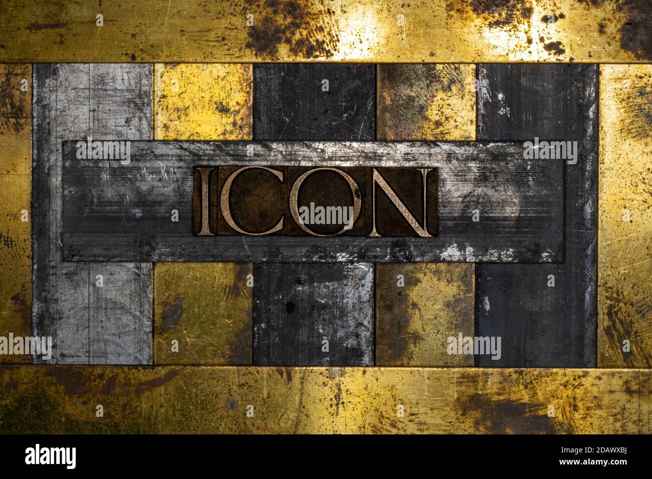 Icon text message on vintage textured grunge copper and gold background ...