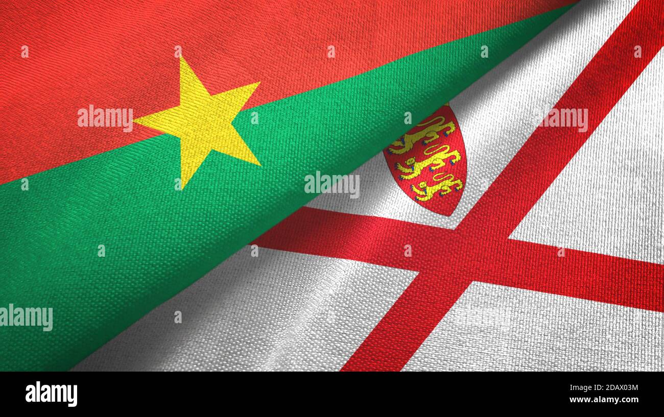 Burkina Faso and Jersey two flags textile cloth, fabric texture Stock