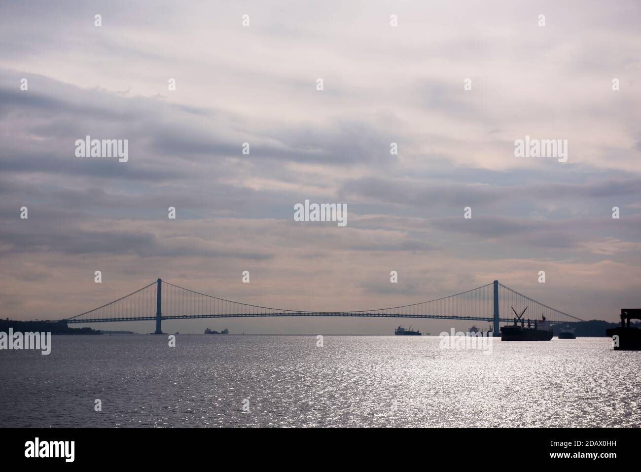 Williamsburg bridge is seen over the East river in New York City. 11 14 2017 Stock Photo