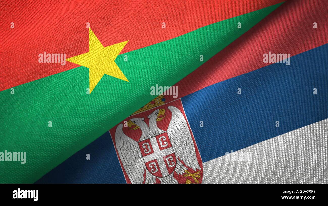 Burkina Faso and Serbia two flags textile cloth, fabric texture Stock