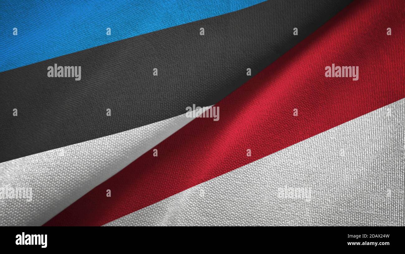 Estonia and Indonesia two flags textile cloth, fabric texture Stock