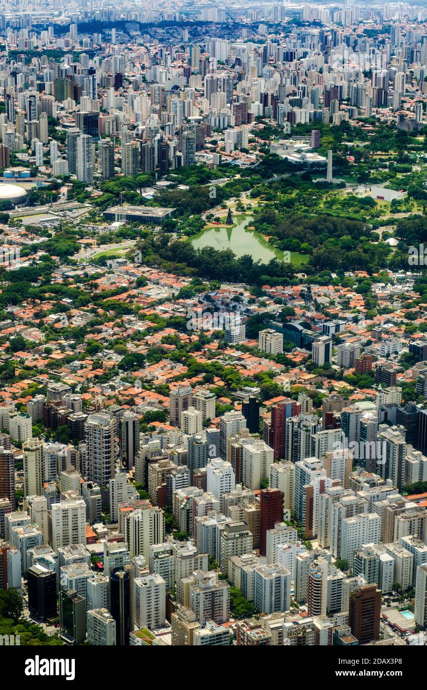 The Great Christmas tree in Ibirapuera Park in December in Sao Paulo city, Brazil, is so impressive that it can be seen from the plane when flying in Stock Photo