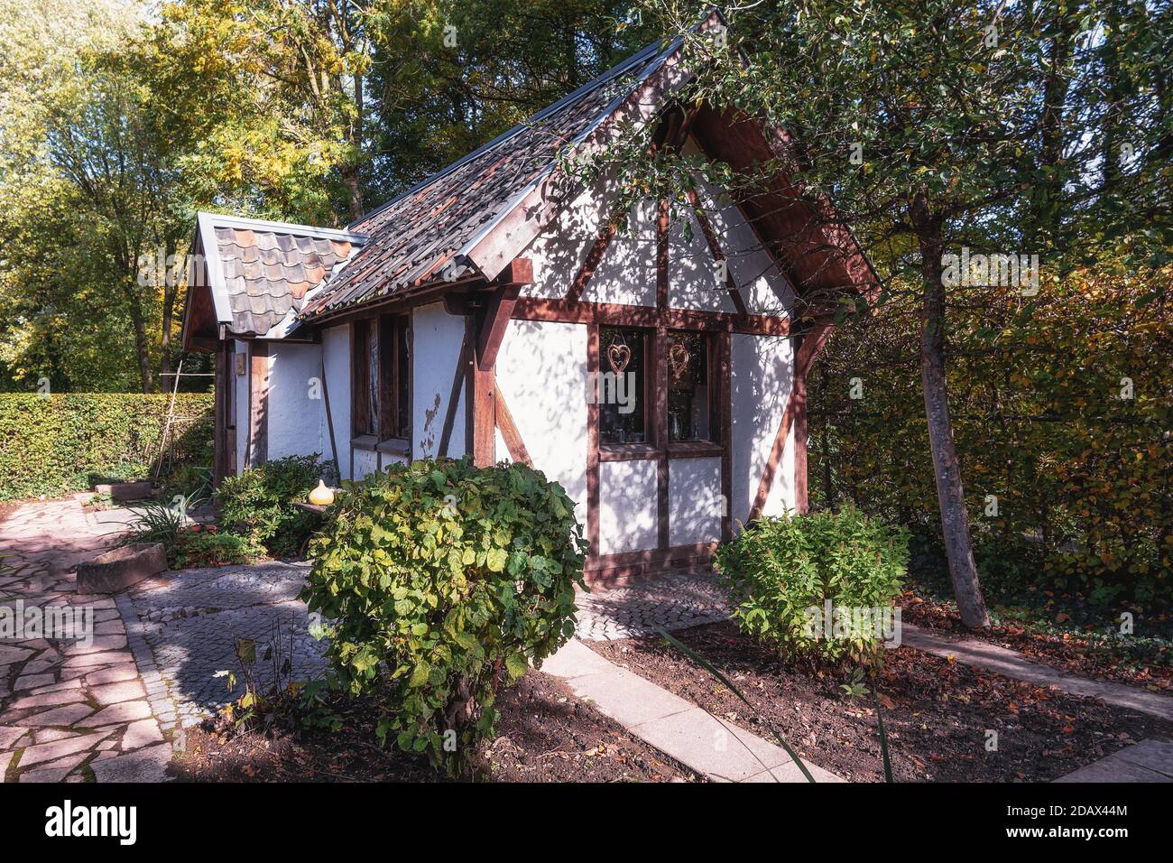 Landgraaf, Netherlands, October 26, 2019: Image of a cottage in the English garden of Park Mondo Verde Stock Photo