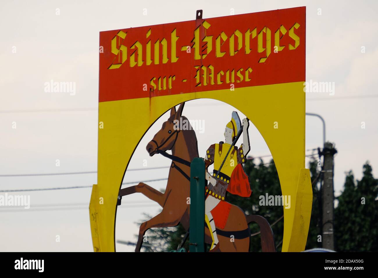 Illustration shows the name of the Saint-Georges-sur-Meuse municipality on a road sign, Wednesday 16 May 2018. BELGA PHOTO BRUNO FAHY Stock Photo