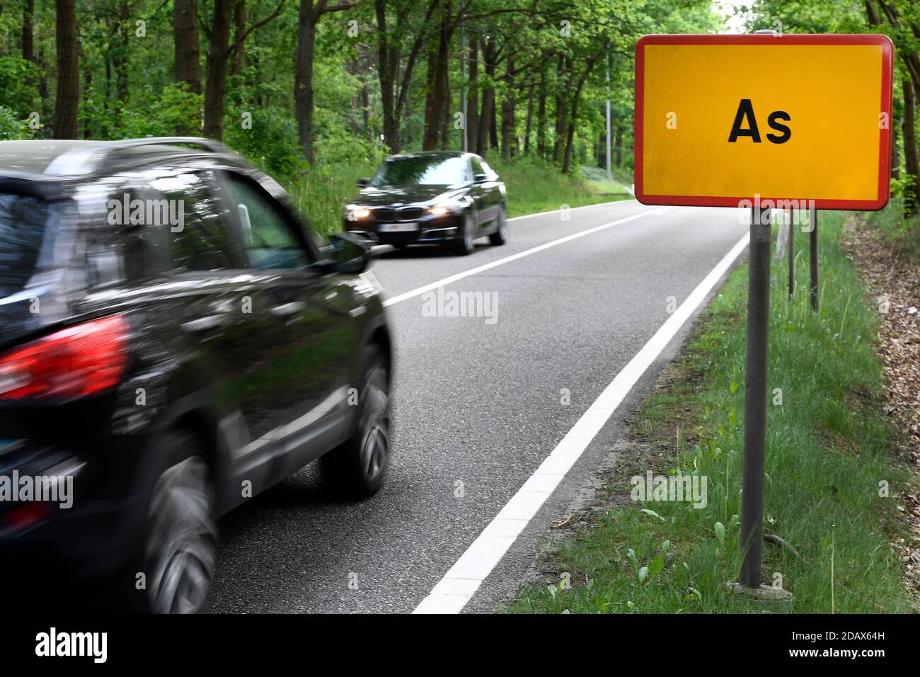 Illustration shows the name of the As municipality on a road sign, Thursday 17 May 2018. BELGA PHOTO YORICK JANSENS Stock Photo