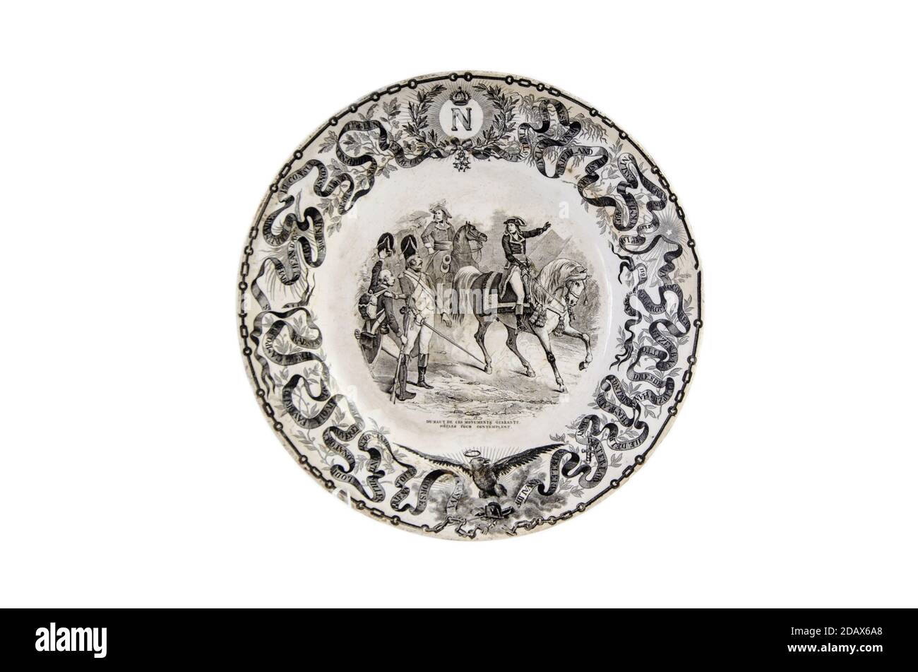 Antique decorative plate with the Napoleonic Wars picture. (1803–1815). France, the 19th century Stock Photo