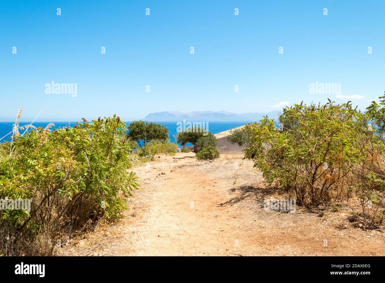 Coastal hiking trail in the Zingaro natural reserve in Sicily Italy