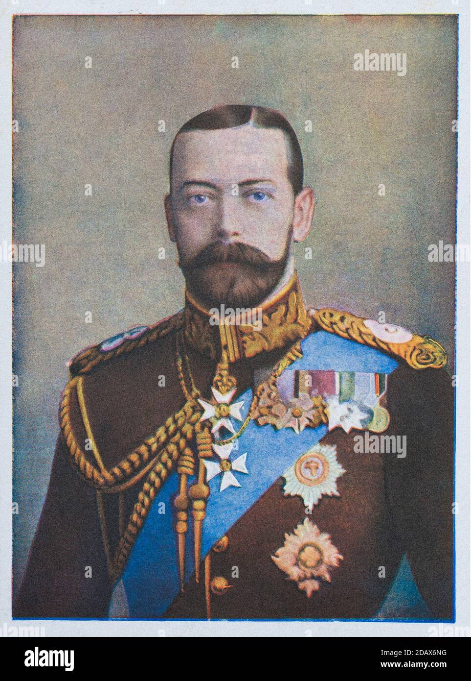 color retro photo of George V. George V (George Frederick Ernest Albert; 1865 – 1936) was King of the United Kingdom and the British Dominions, and Em Stock Photo