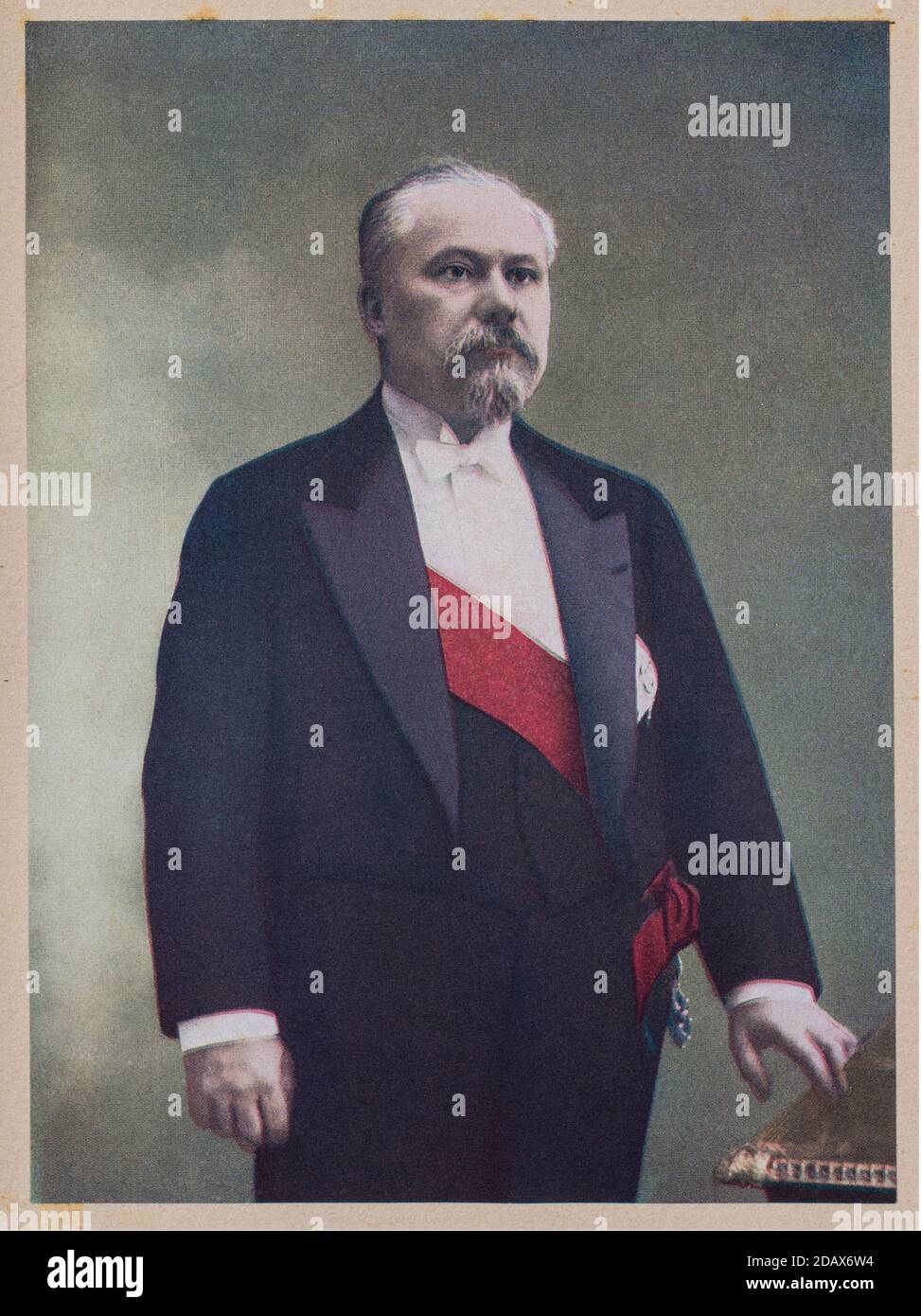 Color retro photo of Raymond Poincare. Raymond Nicolas Landry Poincare (1860 – 1934) was a French statesman who served three times as 58th Prime Minis Stock Photo