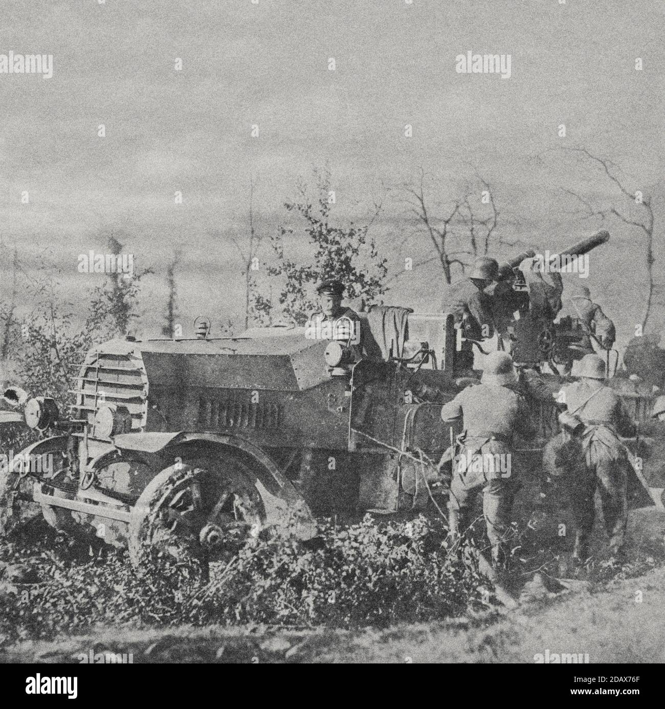 German anti-aircraft gun on a motor-car at the Italian Front. 1918 Stock Photo