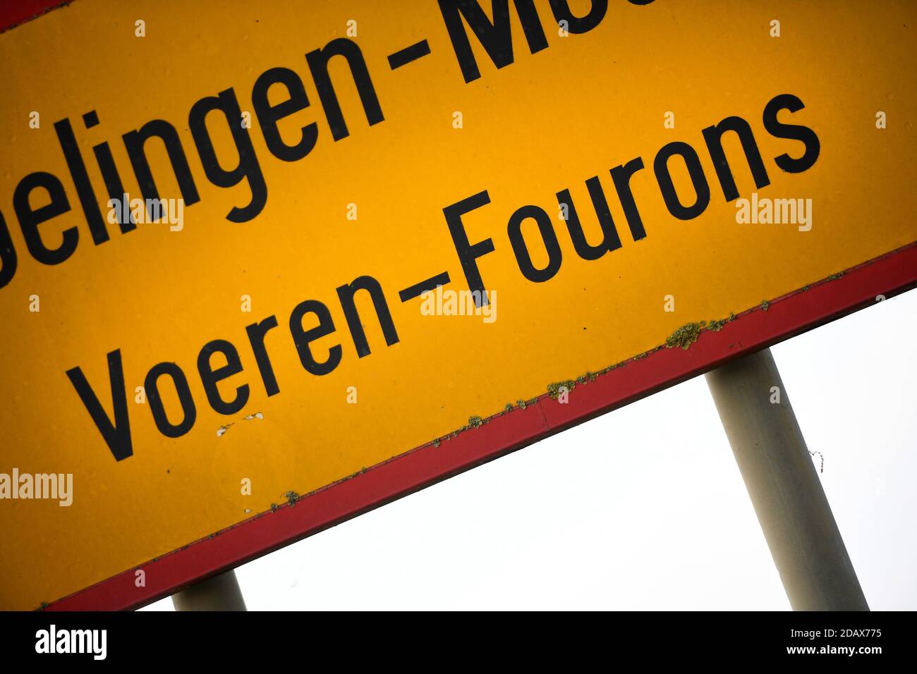 Illustration shows the name of the Voeren municipality on a road sign, Thursday 17 May 2018. BELGA PHOTO YORICK JANSENS Stock Photo