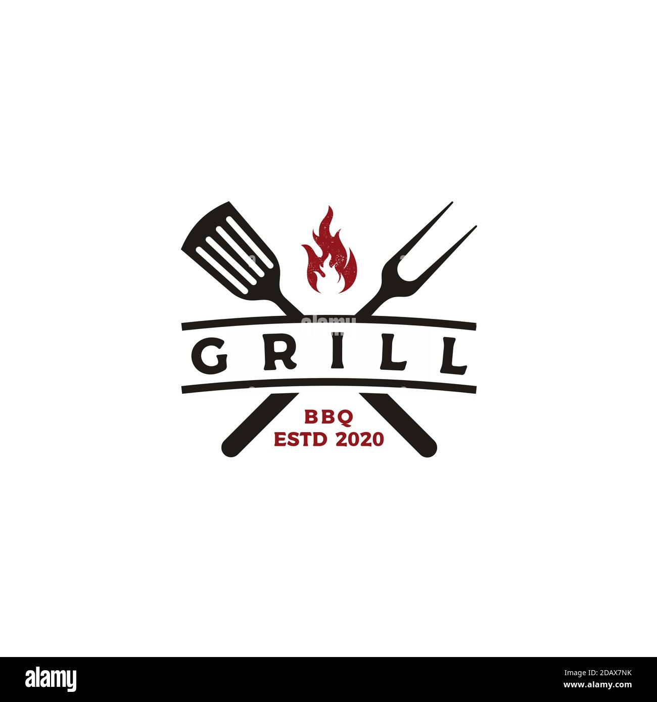 Vintage Grill Barbeque barbecue bbq with crossed fork and fire flame ...