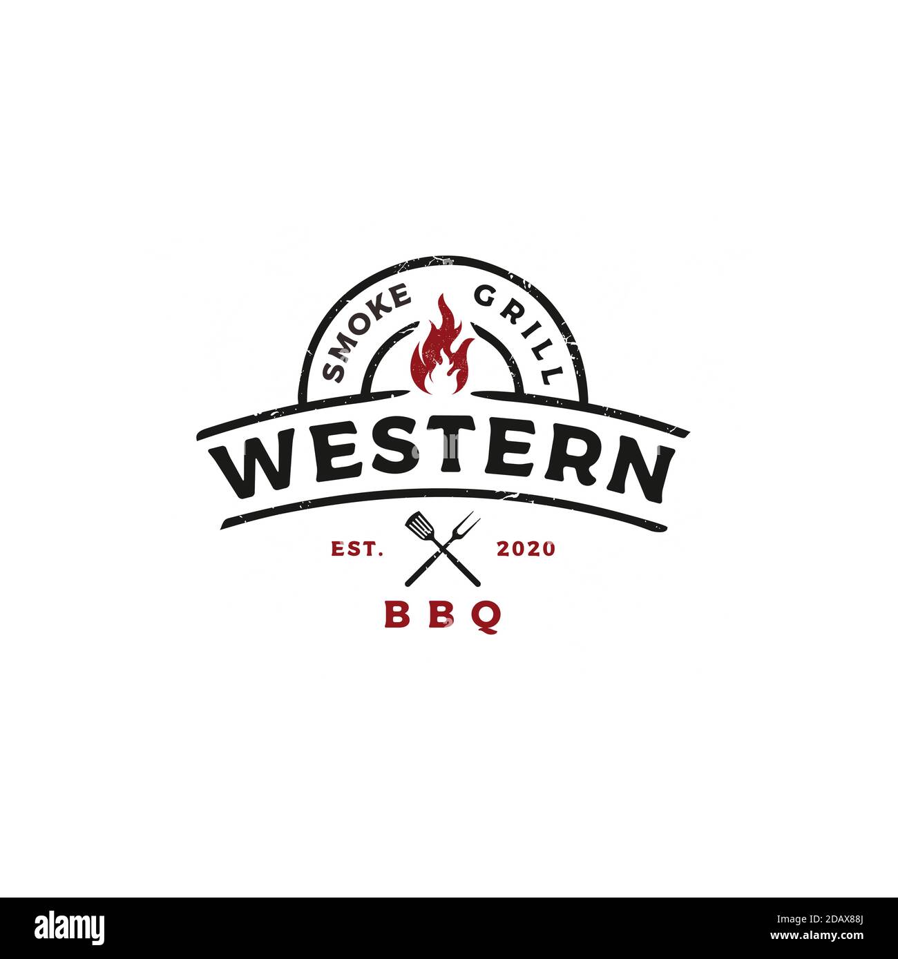 Vintage Grill Barbeque barbecue bbq with crossed fork and fire flame ...