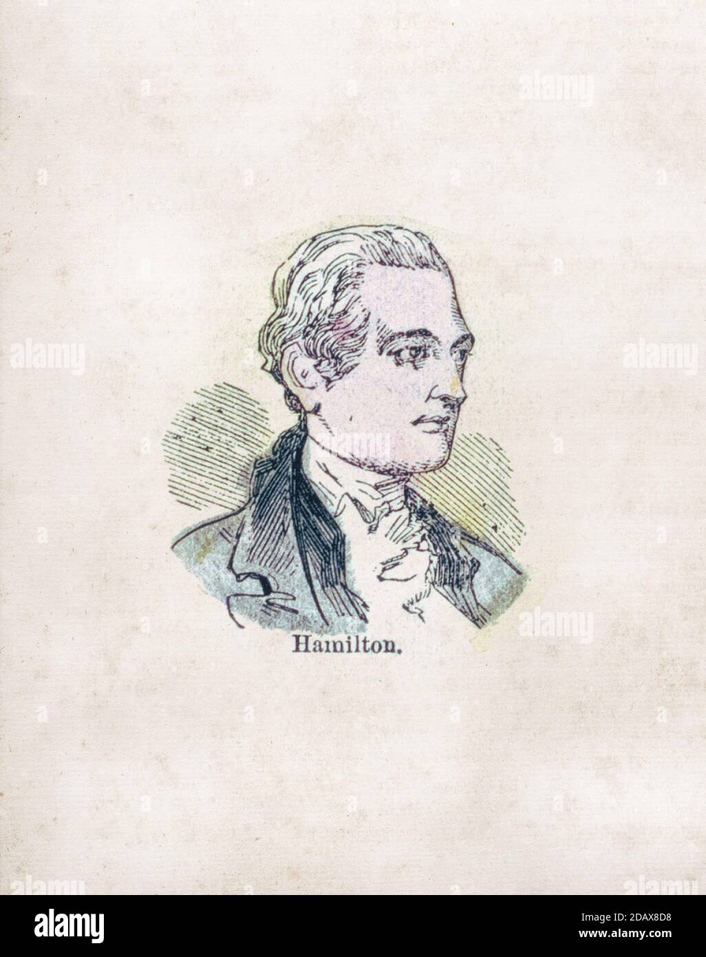 Engraving of Alexander Hamilton. Alexander Hamilton (1755 or 1757 – 1804) was an American statesman, politician, legal scholar, military commander, la Stock Photo