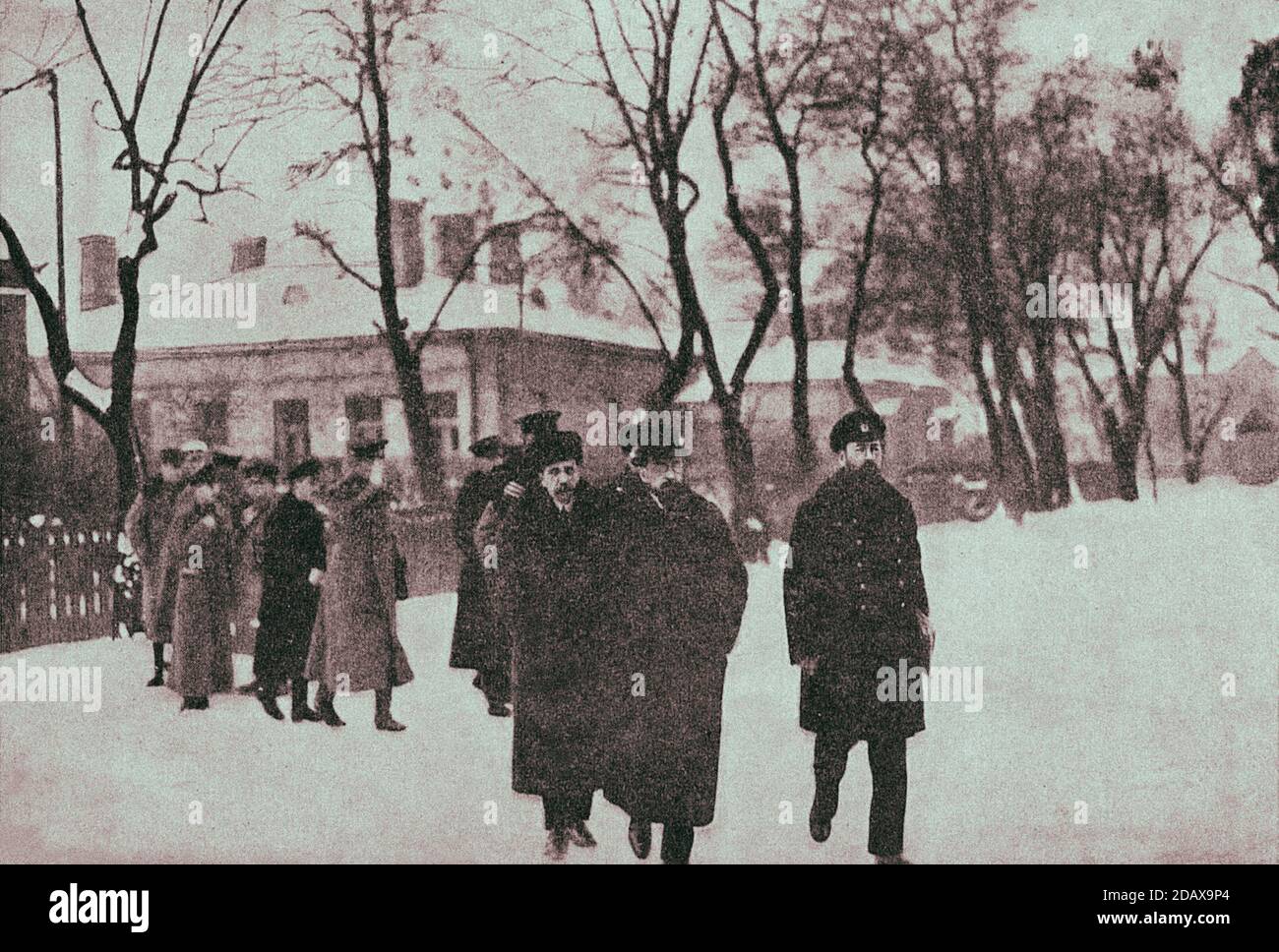 The Truce Negociations at Brest-Litowsk. Russian delegates going to the taking place. 1918 Stock Photo
