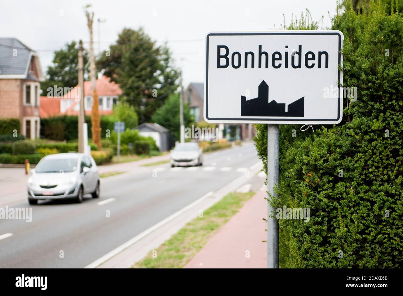 Illustration shows the name of the Bonheiden municipality on a road ...