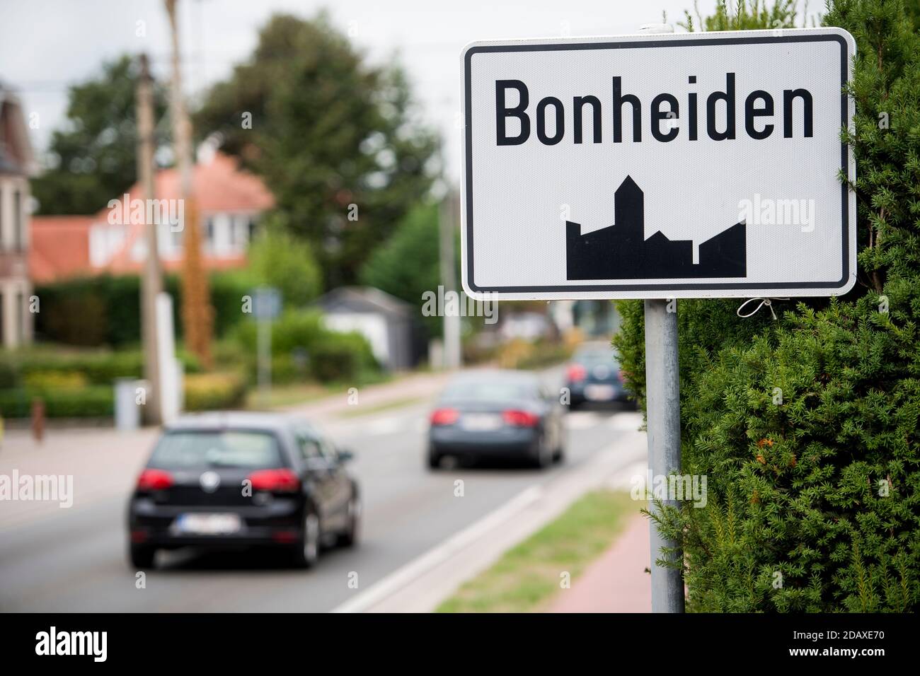 Illustration shows the name of the Bonheiden municipality on a road ...
