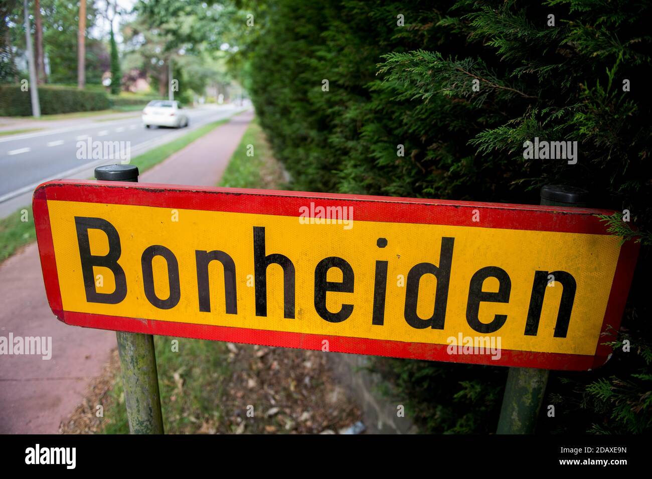 Illustration shows the name of the Bonheiden municipality on a road ...
