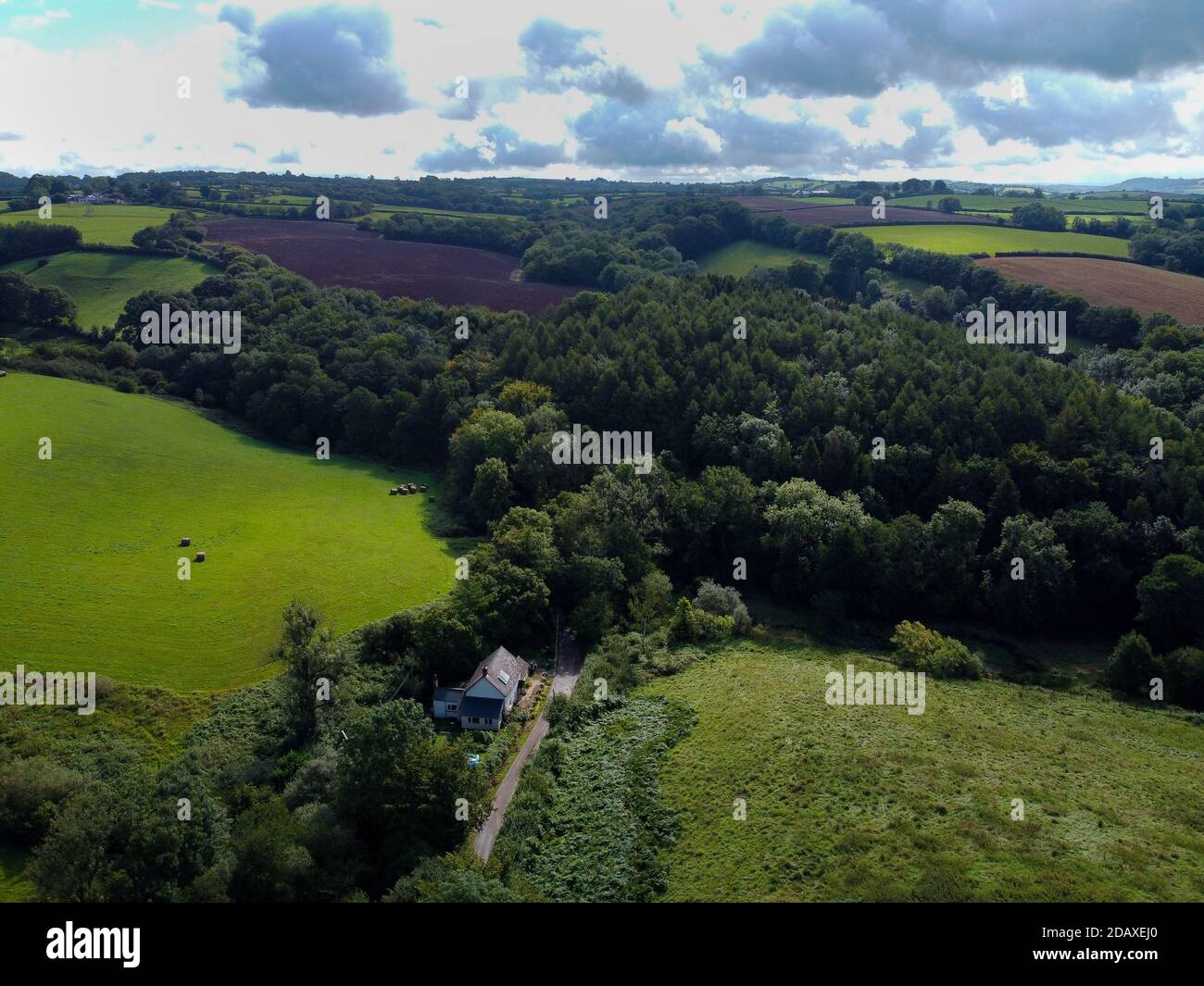 An aerial photograph of a small farm building nestled in the Devon ...
