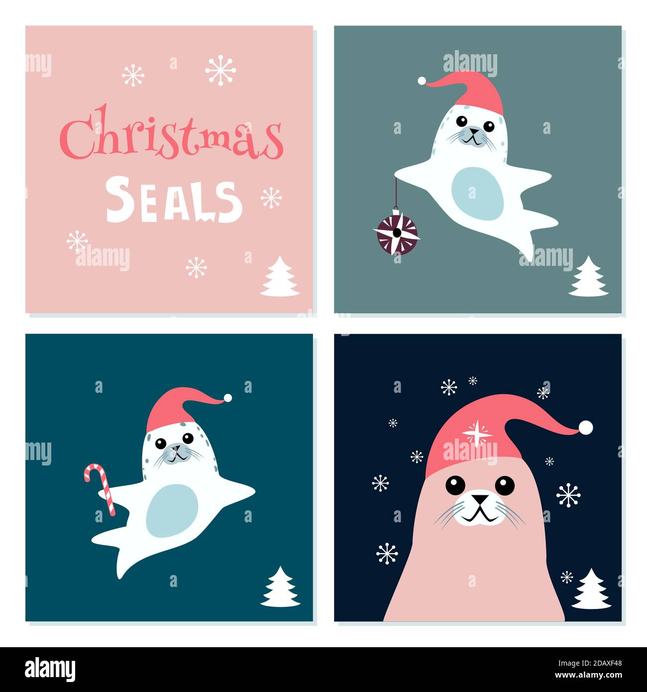 Merry Christmas cards with a seal Stock Vector Image & Art Alamy