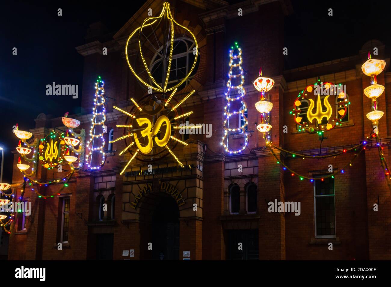 Melton Road in Leicester, named 'Golden Mile' ready to Divali celebrations. The city of Leicester, in the United Kingdom, holds the largest Diwali cel Stock Photo