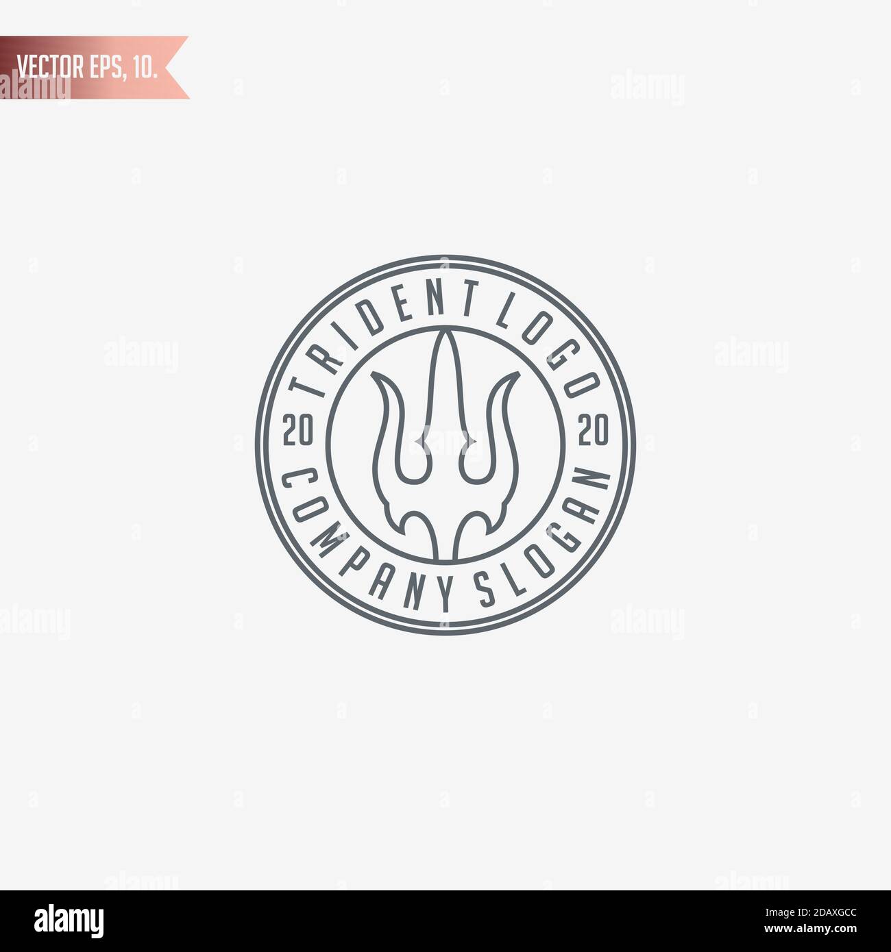 line art badge stamp trident logo design Stock Vector