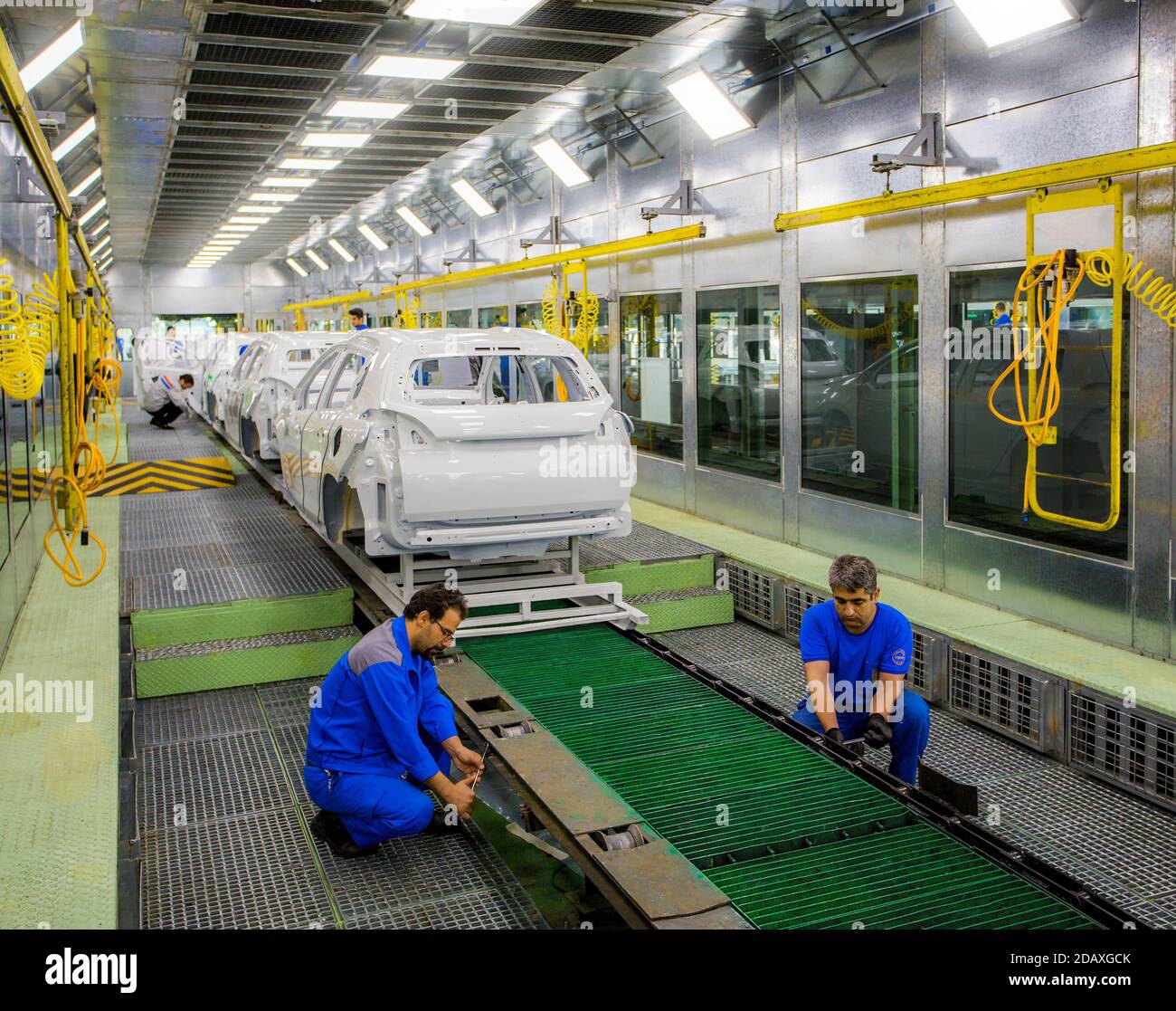 Car production line of Peugeot 2008 in Irankhodro Company in Iran. Stock Photo