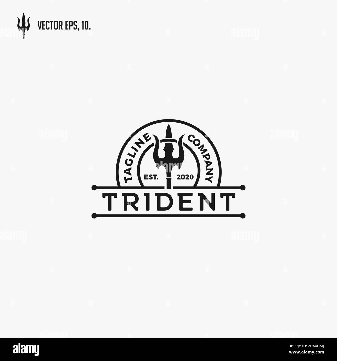 Vintage Trident symbol, Poseidon Neptune God Triton King logo design. Stock Vector
