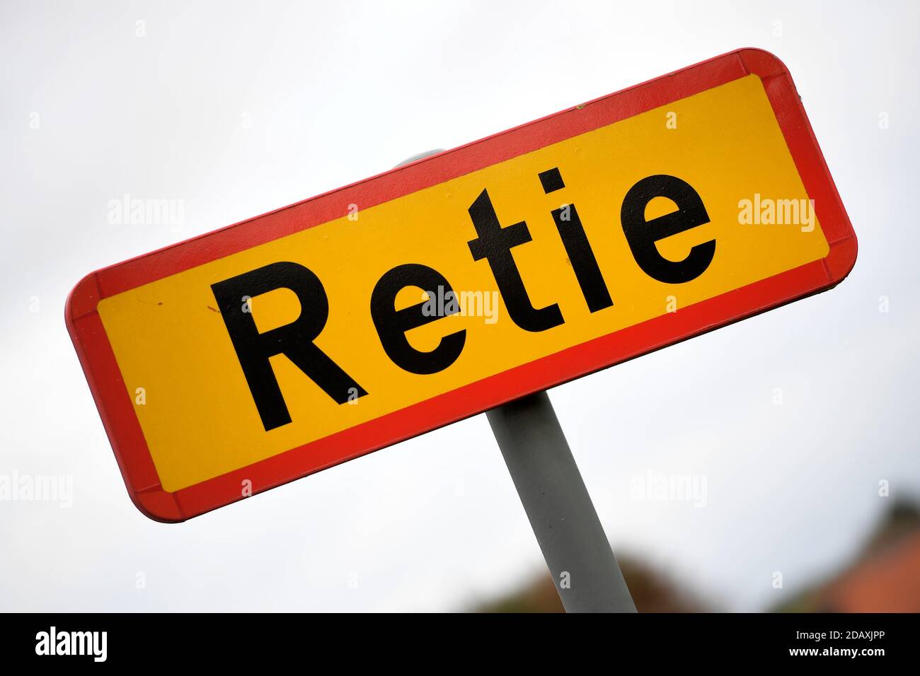 Illustration shows the name of the Retie municipality on a road sign, Friday 21 September 2018. BELGA PHOTO YORICK JANSENS Stock Photo