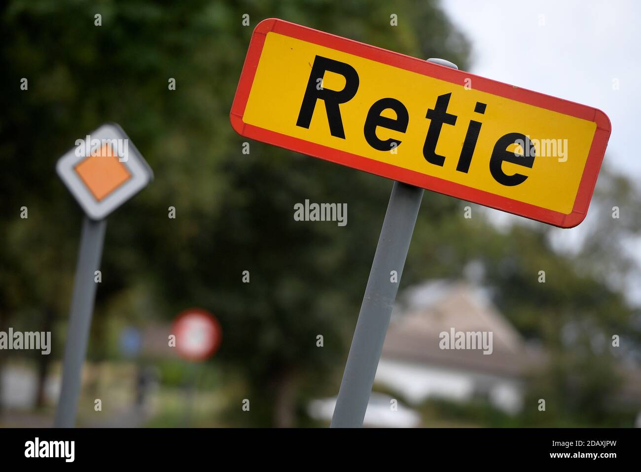 Illustration shows the name of the Retie municipality on a road sign, Friday 21 September 2018. BELGA PHOTO YORICK JANSENS Stock Photo