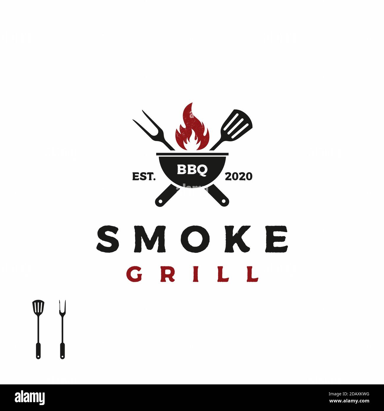 Vintage Grill Barbeque barbecue bbq with crossed fork and spatula with ...