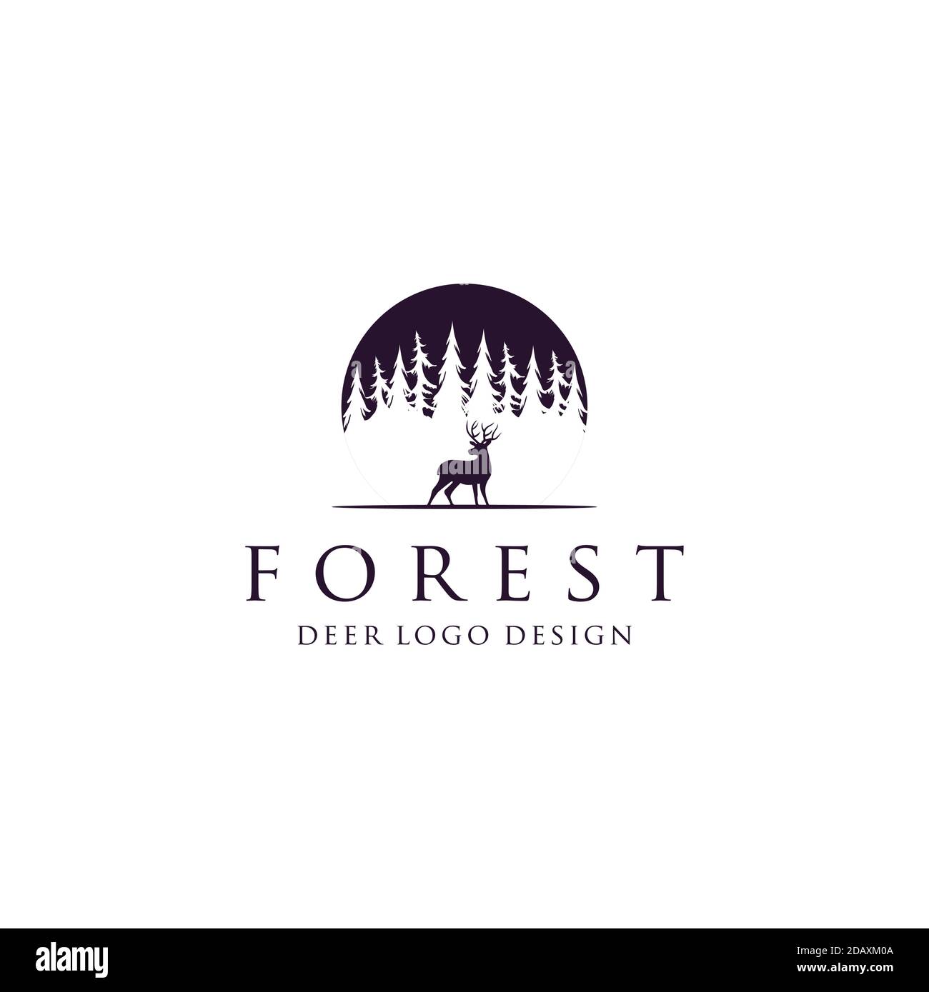 Deer Silhouette at Pine Fir Conifer Evergreen Tree Forest logo design ...
