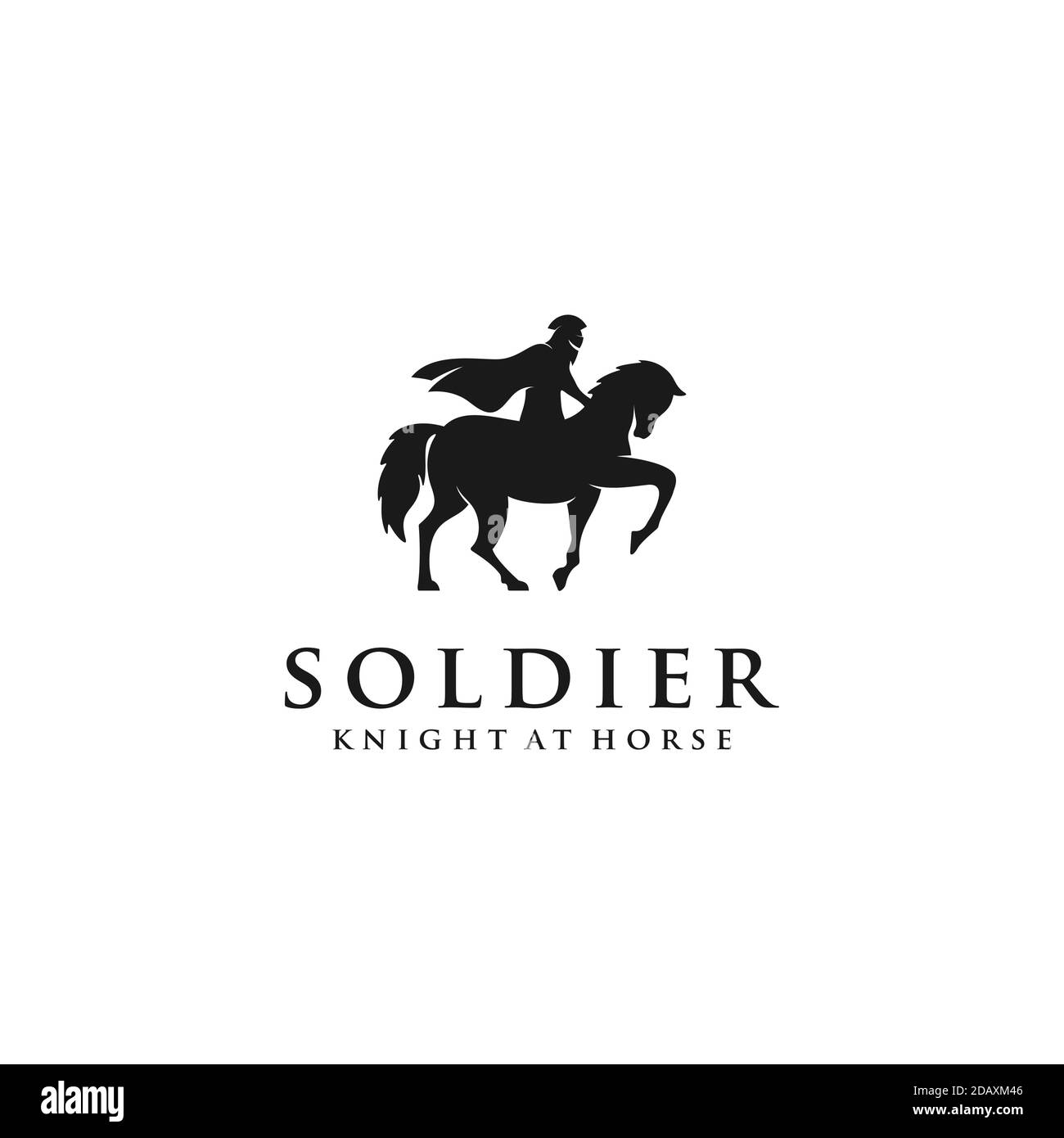 Horseback Knight Silhouette logo, Horse Warrior Paladin Medieval logo design illustration Stock Vector