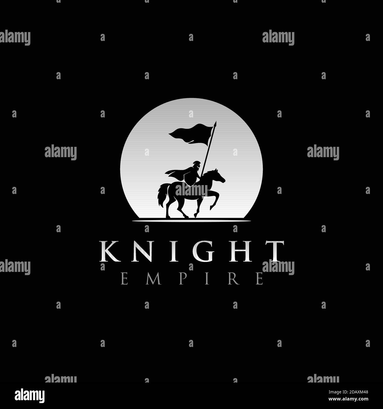 Horseback Knight Silhouette logo, Horse Warrior Paladin Medieval logo design illustration Stock Vector