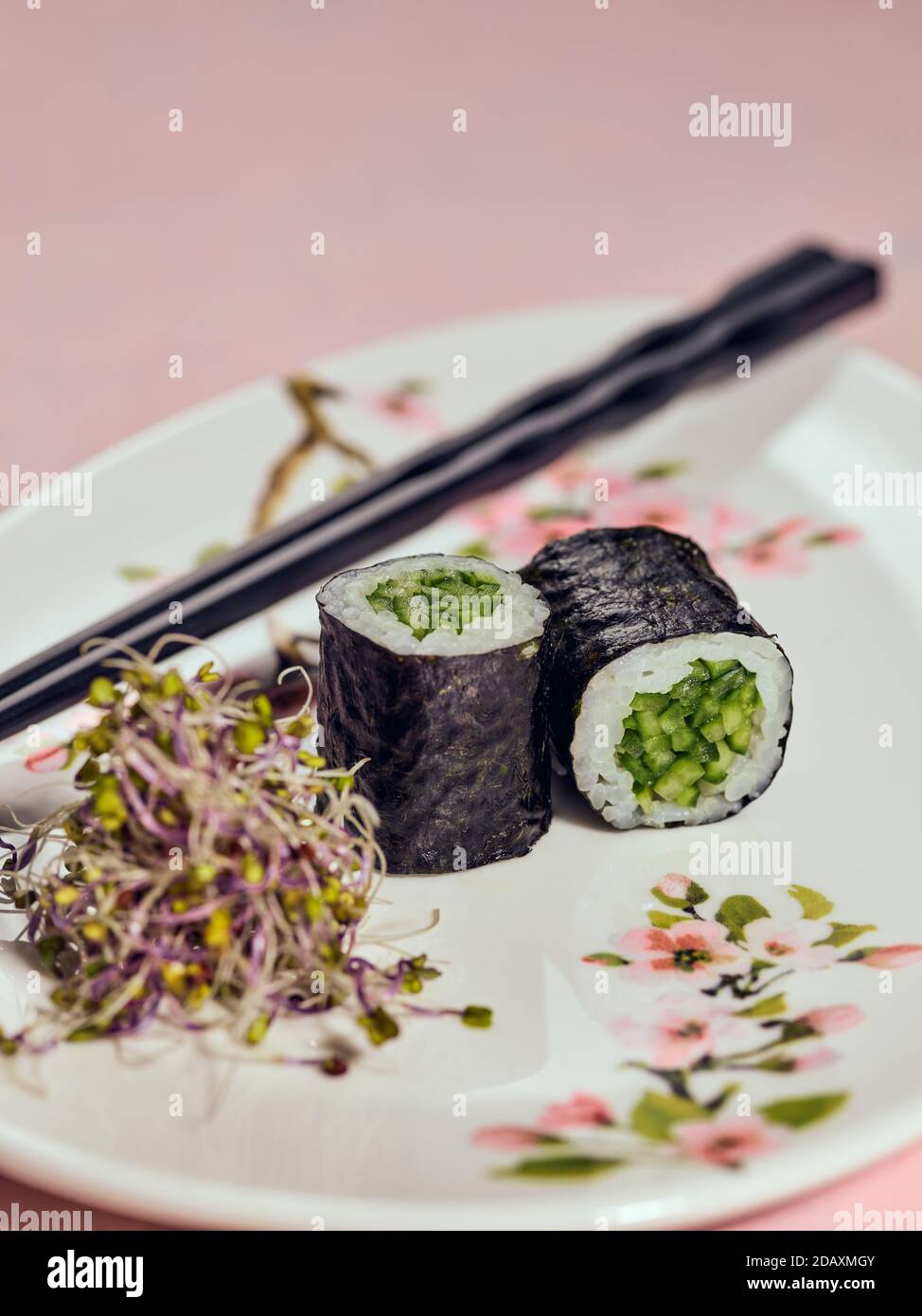 Traditional Japanese maki roll with thin cut cucumber bars Stock Photo