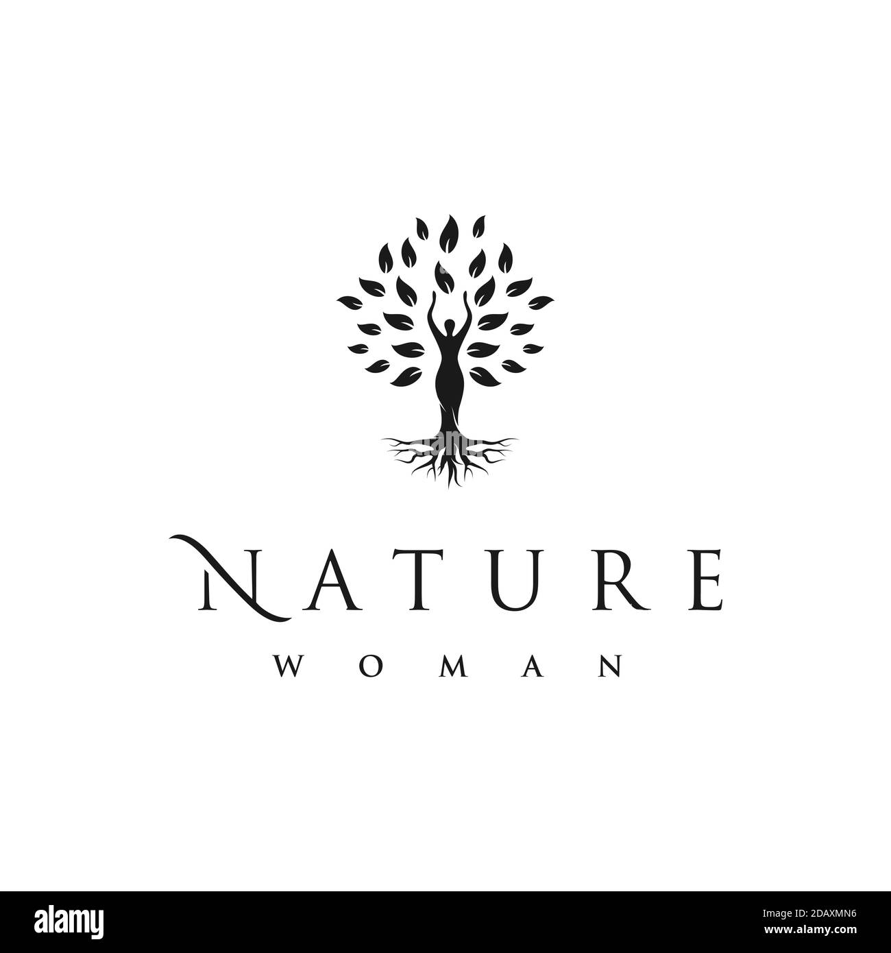 Tree with Body Women Logo Design Template Stock Vector