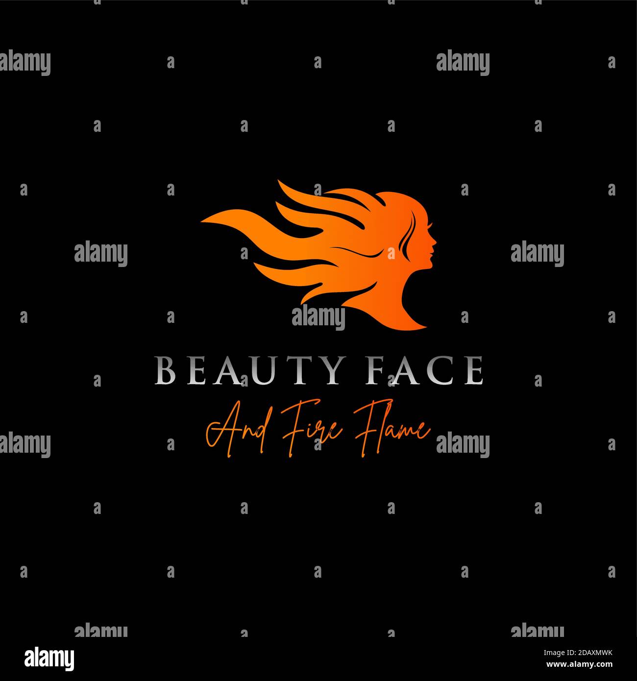 Beauty woman with fire flame logo design Stock Vector
