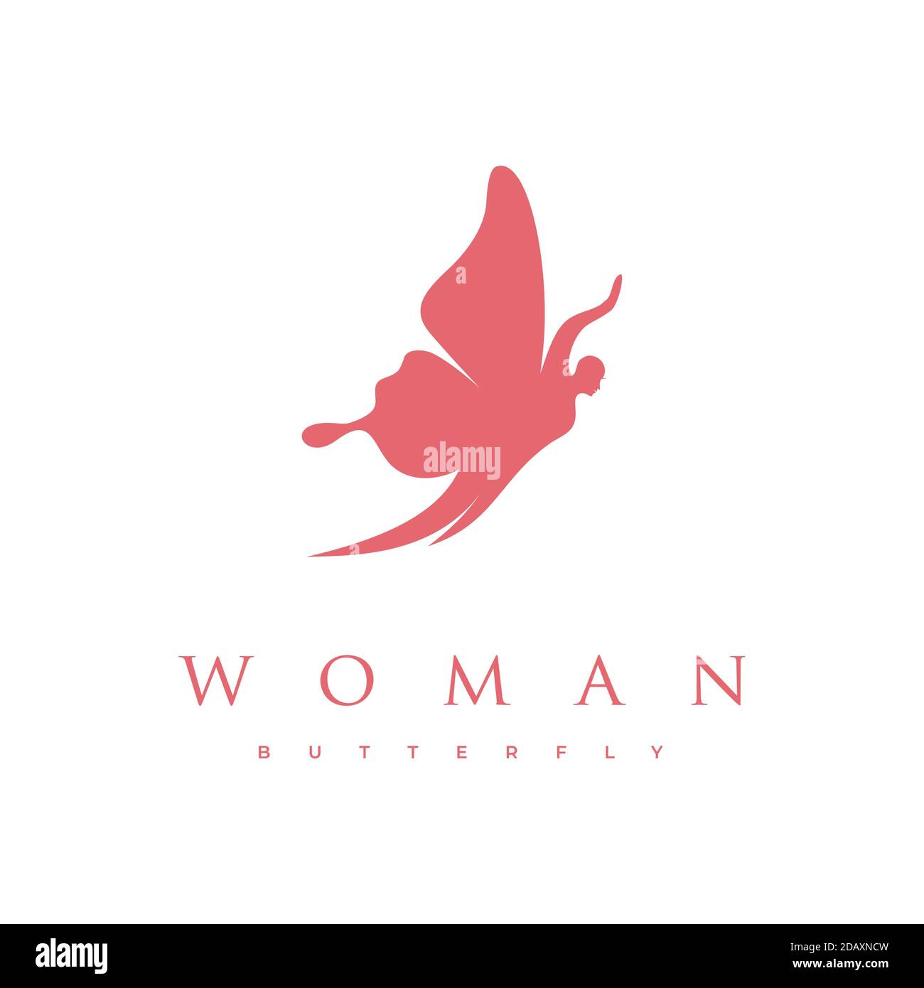 Beauty Woman Silhouette with Flying Butterfly logo design. Stock Vector