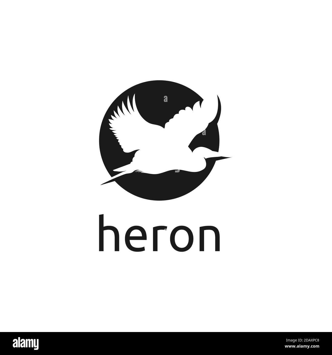 Stork Heron Bird flying on Sunset logo design Stock Vector