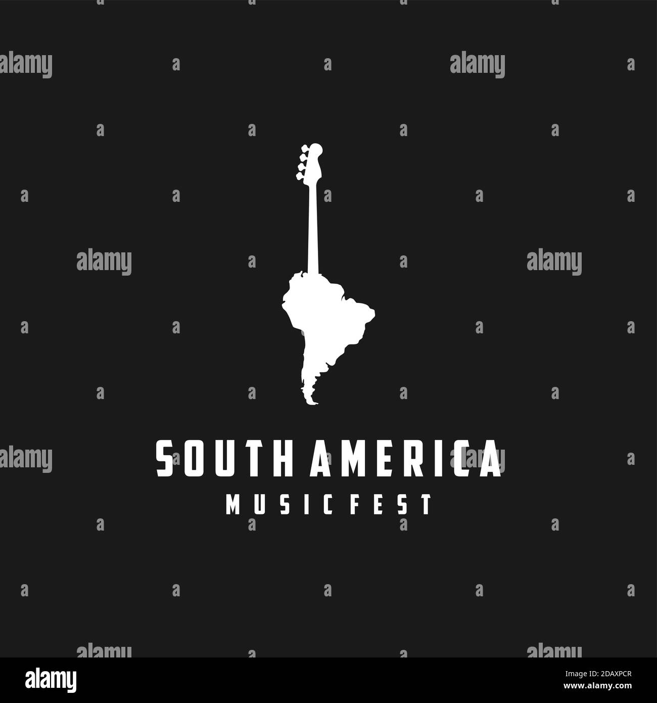 Bass guitar with South America map for music or music festival logo design Stock Vector